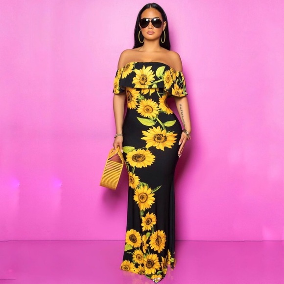 Sunflower Stretch Floral Maxi Bodycon Summer Dress - Picture 8 of 8